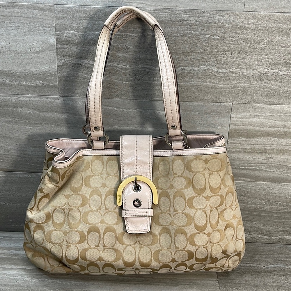 Coach East West SOHO Signature Jacquard Khaki Logo Tote